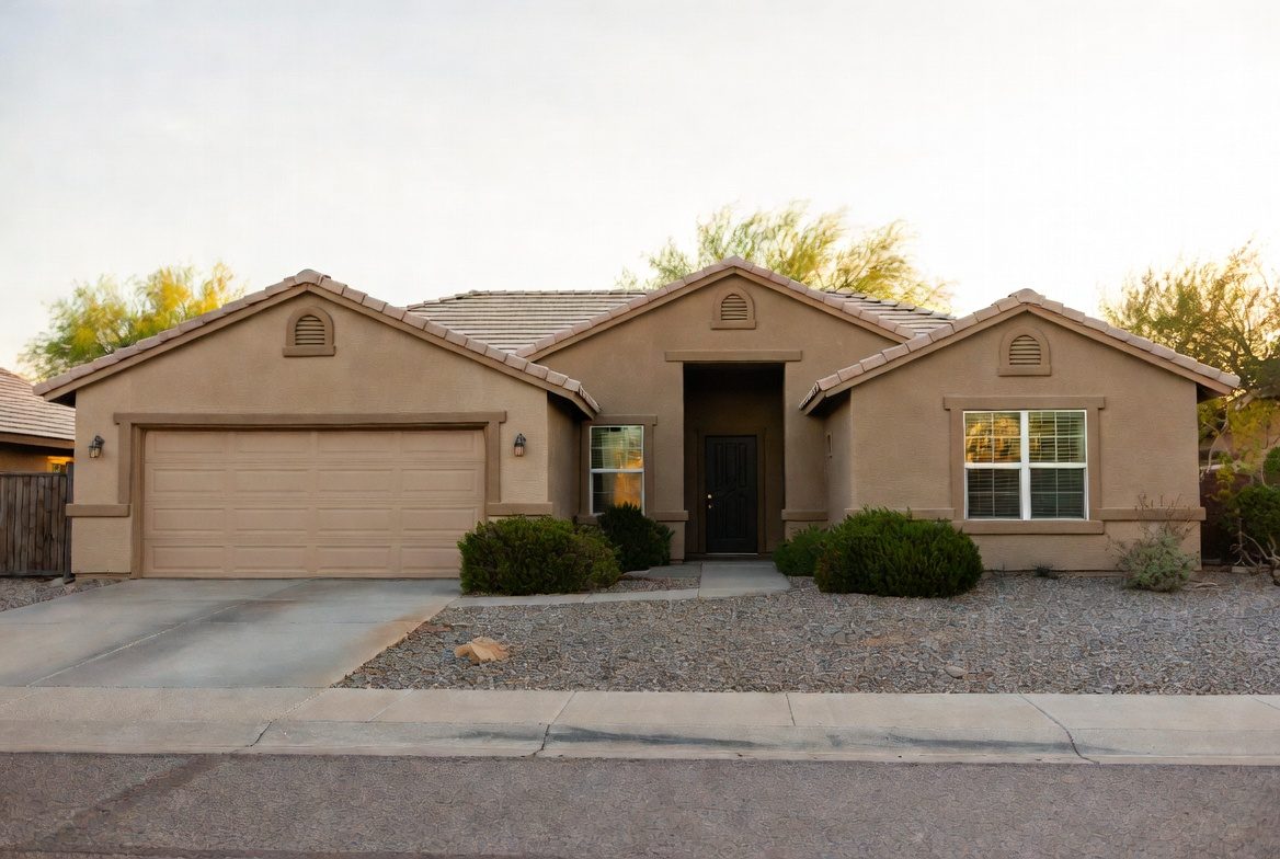 A well-maintained single-story stucco home with desert landscaping in Casa Grande, Arizona